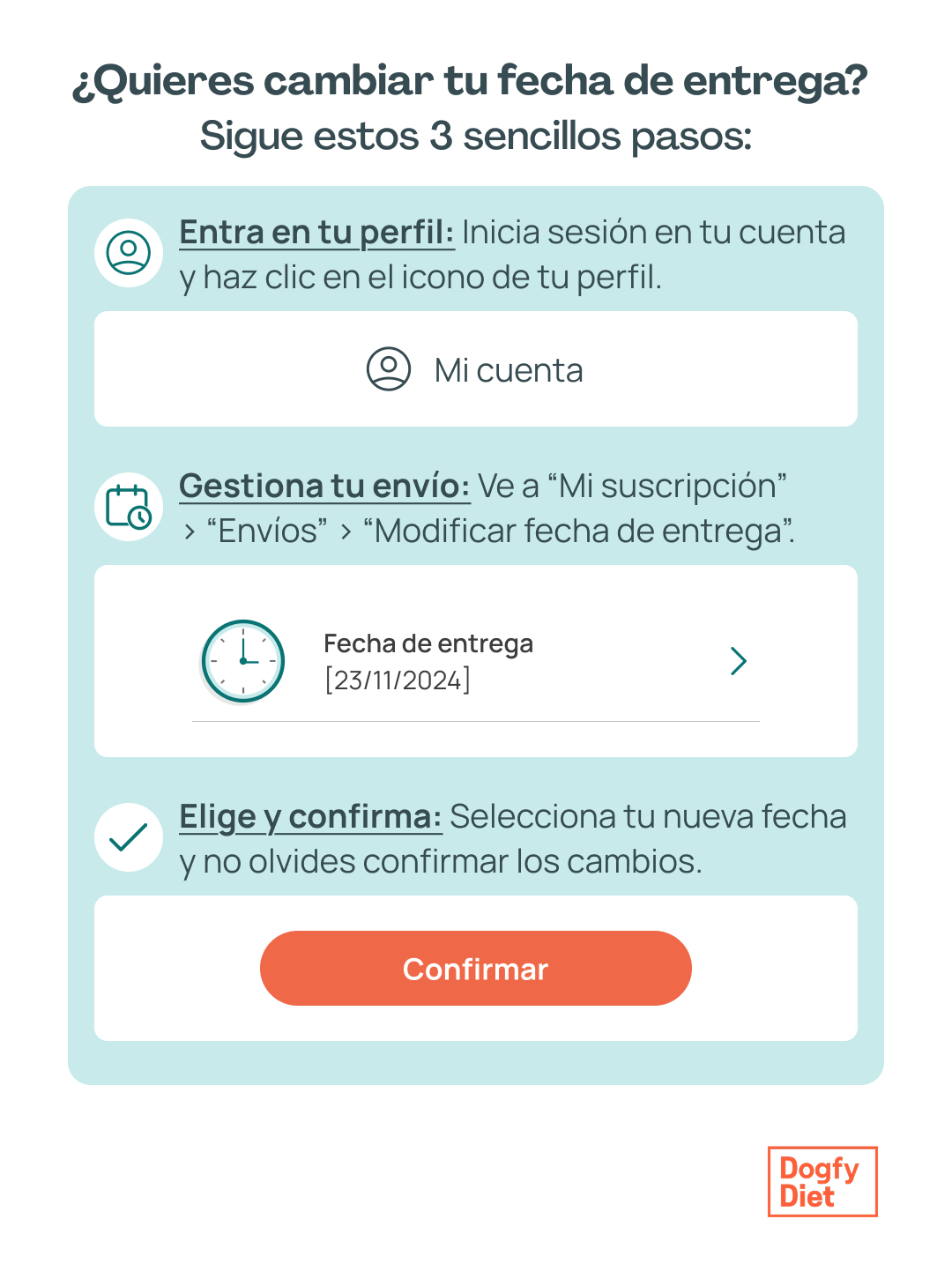 como cambiar fecha entrega dogfy diet